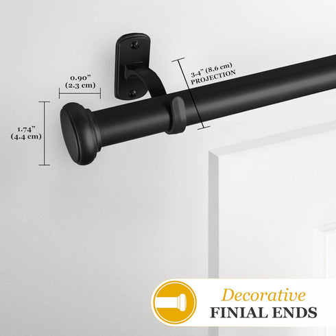 Kenney Weaver Cap End Indoor/Outdoor Black Curtain Rod, Adjustable 37-72 Inch Rod for Windows & Patio...