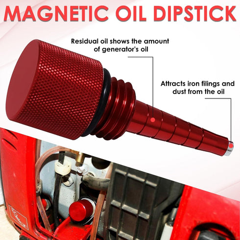 Extended Run Gas Cap with Brass Hose Fitting, Mess Free Oil Change Funnel, Magnetic Oil Dipstick Upgrade Red Aluminum for Honda EU3000i EU2000i EU...