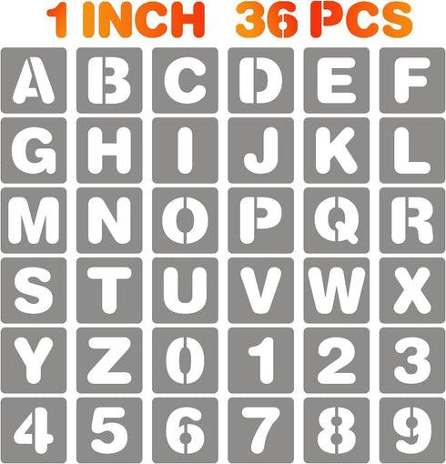 BAMIDELE 1 Inch Letter and Number Stencils, 36 Pcs Reusable Plastic Alphabet Spray Paint Stencils for Painting on Wood, Wall, Fabric, Rock, Chalkb...