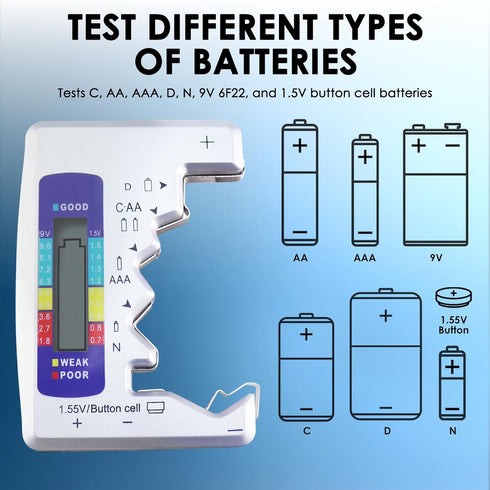 Battery Tester Universal Battery Checker with LCD Display Digital Multi Purpose Small Battery Checker for All Battery C AA AAA D N 9V 6F22 1.5V Bu...