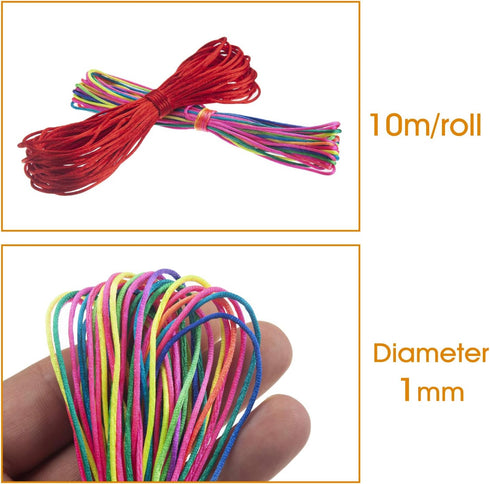 1 mm Nylon Cord for Bracelet Making, Silk Rattail Satin Cord for Chinese Knotting 16 Bundles, 175 Yards Totally Nylon String Beading Thread Rope f...