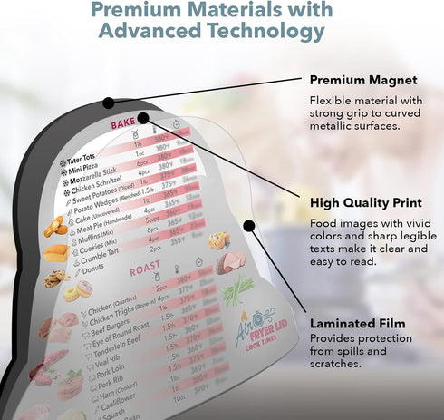 Air Fryer Magnetic Cheat Sheet Set, Instant Air Fryer Cooking Times Chart, Air Fryer Accessories Cooking Program Cheat Sheet, Kitchen Frying Lid C...