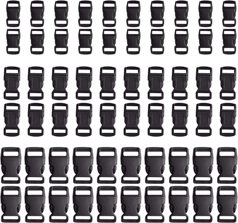 JIAKAI 60 pcs -5/8, 1/2, and 3/8 inch Black Plastic Contoured Side Release Buckles For Paracord Bracelets(20 Each)...