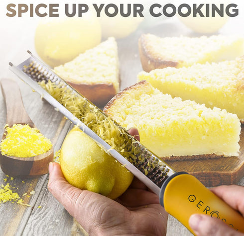 Stainless Steel Cheese and Citrus Zester Grater w/Extra Sharp Blade - Perfect for Lemons, Parmesan, Garlic, Chocolate - Spice Up any Kitchen Dish ...