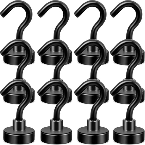 Neosmuk Black Magnetic Hooks,Heavy Duty Earth Magnets with Hook for Refrigerator, Extra Strong Cruise Hook for Hanging, Magnetic Hanger for Curtai...