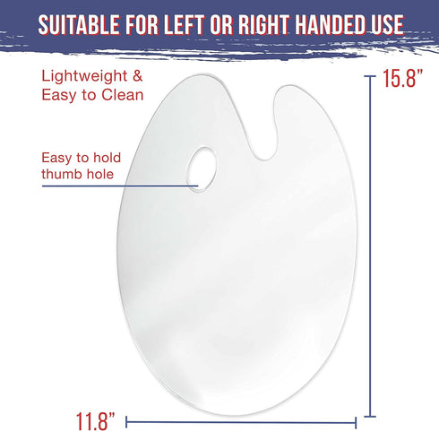 U.S. Art Supply 11.8" x 15.8" Clear Oval-Shaped Acrylic Painting Palette - Thick Transparent Plastic Artist Paint Color Mixing Tray - Non-Stick, E...