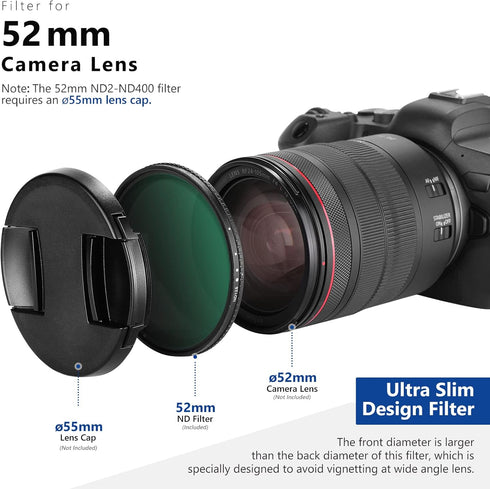 NEEWER 52mm Variable ND Filter ND8-ND128 Camera Lens Filter (3-7 Stop) No X Cross Neutral Density Ultra-Slim HD Filter with 30 Multi-Layer Nano Co...