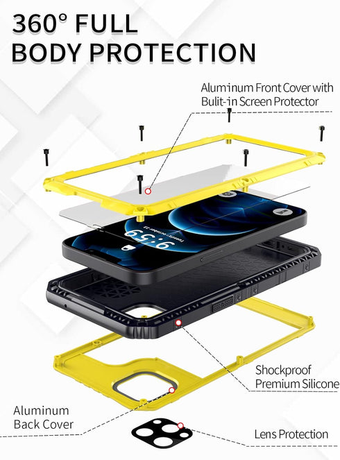 Unitedtime for iPhone 12 Pro Max Case Waterproof with Built-in Screen Protector Full Body Rugged Hard Silicone, Military Grade Shockproof Dustproo...