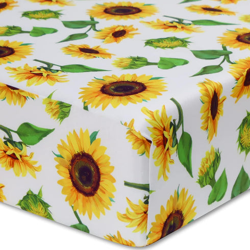 Soft Fitted Crib Sheet, Stretchy and Breathable Toddler Crib Sheet for Boys and Girls, Fits Standard Crib and Toddler Mattress (Sunflower)...