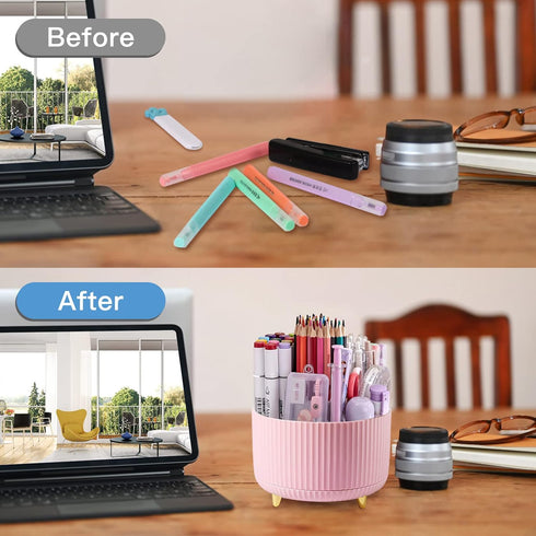 Pen Holder for Desk, Pencil Holder,5 Slots 360° Degree Rotating Desk Organizers and Accessories, Cute Pen Cup Pot for Office, School, Home, Art Su...