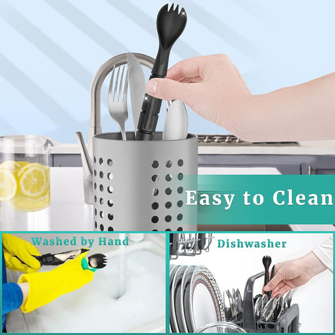 Tactical Spork, Tactical Spork Cutter Combo, 3 in 1 Tactical Camping Utensils, Camping Gear & Camping Flatware with Hidden Cutter, 1 Pack, Black...