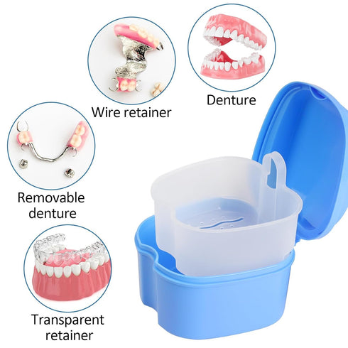 2 Pack Denture Case, Denture Cup Retainer Cleaner Case Denture Cups for Soaking Dentures False Teeth Container Portable Retainer Case with Srainer...