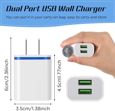 12 Pcs Fast USB Wall Charger USB Charging Block Bulk USB Charger Adapter Plug Cube 2.1A USB Wall Charger Replacement for Most Smartphones and Tabl...