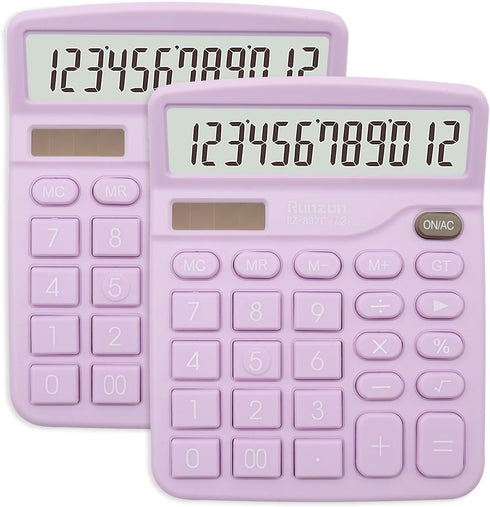 2PC Purple Calculator, Basic Office Calculator, Desktop Calculator 12 Digit with Large LCD Display, Purple Office Supplies with Sensitive Button, ...