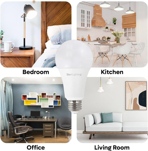 A19 LED Light Bulbs 60W Equivalent 15W Energy Use, E26 Base 4000K Cool White Dimmable 1600Lumens Brightness and 220-Degree Beam Angle Classic Clea...