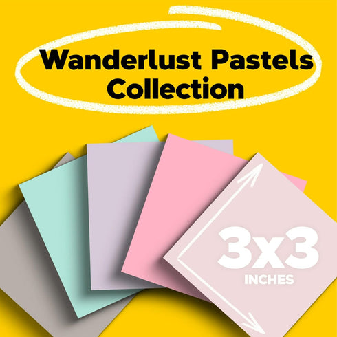 Post-it 100% Recycled Paper Super Sticky Notes, 2X The Sticking Power, 3x3 in, 5 Pads, 70 Sheets/Pad, Wanderlust Pastels Collection (654R-5SSNRP)...