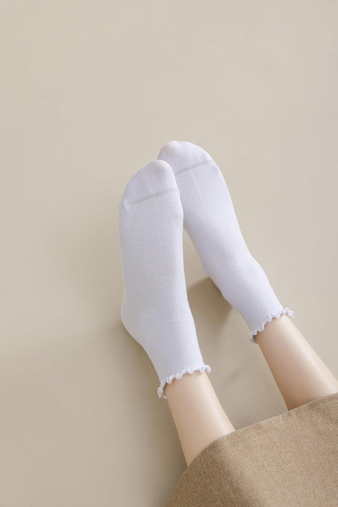 SRYL Ruffle Ankle Socks for Women's,Casual Cute Turn-Cuff Socks Soft Breathable Knit Cotton Lettuce Frilly Crew Socks Girls...