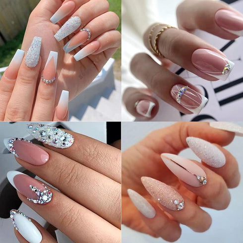 4 Boxes Flatback Rhinestones and Pearls Nail Charms for Acrylics - Crystals, Half Rounds, and Accessories for DIY Nail Art Decor...