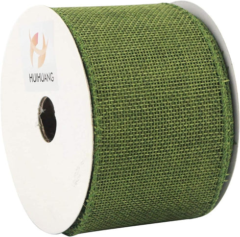 HUIHUANG Sage Burlap Ribbon Wired Solid Wired Edge Ribbon 2.5 inch Jute Ribbon Sage Green for Wreaths, Big Bows, Crafts, Decorations -10 Yards (30...