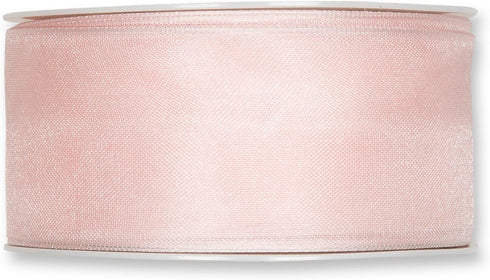 FloristryWarehouse Blush Pink Organza Ribbon 1.5 inches Wide Wired Fabric x 27 Yards roll. Made in Germany...