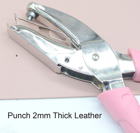 1 Pack 6.3 Inch Length 1/16 Inch Diameter of Circle Hole Handheld Single Paper Hole Punch, Puncher with Pink Soft Thick Leather Cover (S Circle)...