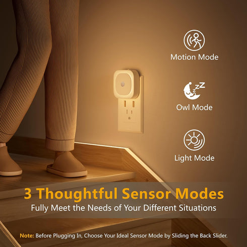 2 Pack Plug in Night Light with Motion Sensor & Dusk to Dawn Sensor, 3 Sensor Modes, Dimmable Night Lights Plug into Wall, Auto ON/Off, Warm White...