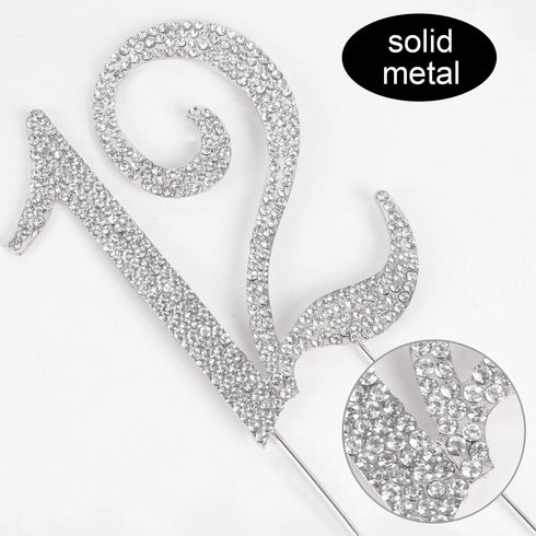 12 Years Birthday Cake Topper - New Best Crystal Rhinestone 12th Wedding Anniversary Or 12 Years Old Cake Topper Party Decoration Silver...