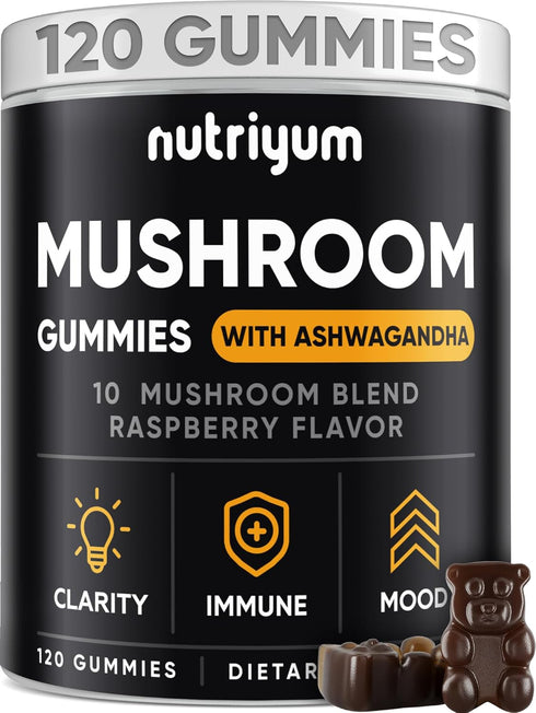 Mushroom Gummies 10 Blend 120 pcs - Lions Mane, Ashwagandha, Turkey Tail, Cordyceps, Chaga, Reishi Mushroom Complex - Mushroom Supplement for Immu...