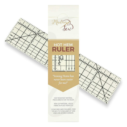 Madam Sew Hot Hem Ruler for Quilting and Sewing – Non-Slip Hot Ironing Ruler and Pleats with Dry or Steam Iron on Quilt Blocks and Clothes - 10" x...