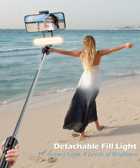 Selfie Stick Tripod with Light Extendable Selfie Stick with Detachable Wireless Remote Shutter Travel Video Tripod Stand Cell Phone Mount Holder C...