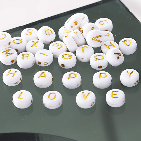 500 Pcs Acrylic Alphabet Letter Beads Gold On White Name Bracelets for Jewelry Making (goldonwhite) (goldonwhite)...