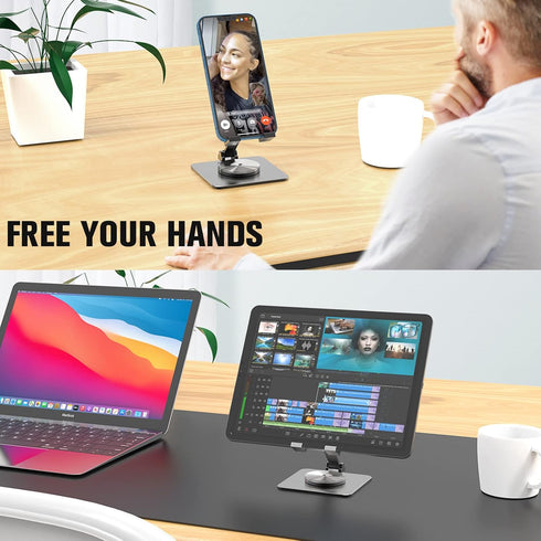 360° Rotatable Cell Phone Stand for Desk, Foldable and Adjustable Aluminum Metal Phone Holder, Compatible with iPhone 14/14 Plus/14 Pro/14 and Oth...