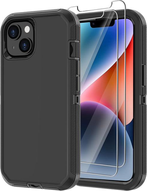 Annymall for iPhone 14 Case with 2 Screen Protector, Heavy Duty Shockproof Dropproof Dust Proof Full Body Rugged 3-Layer Military Tough Durable Pr...