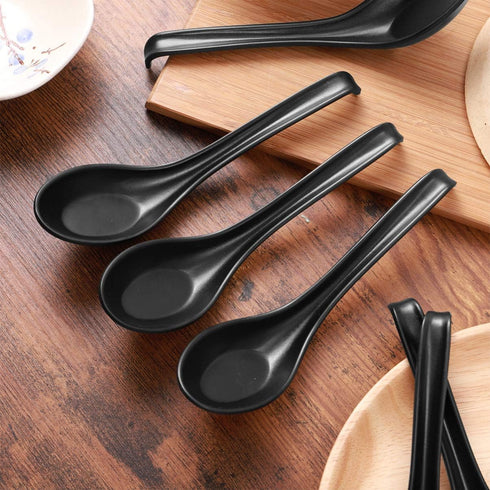 6Pcs Asian Soup Spoons, Melamine Rice Spoons Tablespoon, Chinese/Japanese Kitchen Soup Spoons for Cereal, Small Spoons for Ramen , Deep Oval Hook ...