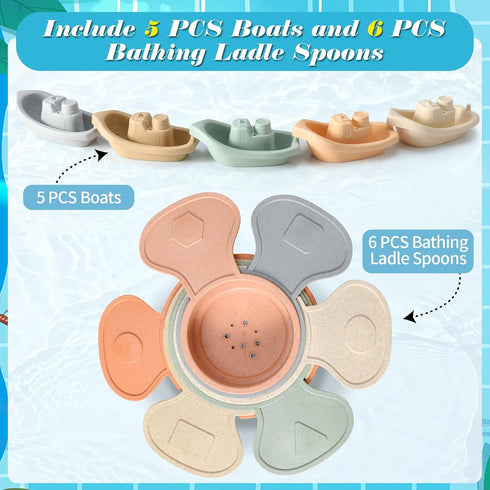 Bath Toys - Floating Boats with Bathing Spoon,Mold Free Baby Bath Toys for Kids Age 1-3,Pool Toys Toddler Age 1-3,Bath Tub Toys for Baby,Bath Toys...