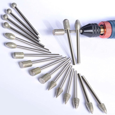 Stone Carving Set Diamond Burr Bits, 20PCS Polishing Kits Rotary Tools Accessories with 1/8’ Shank For Carving, Engraving, Grinding, Polishing Sto...