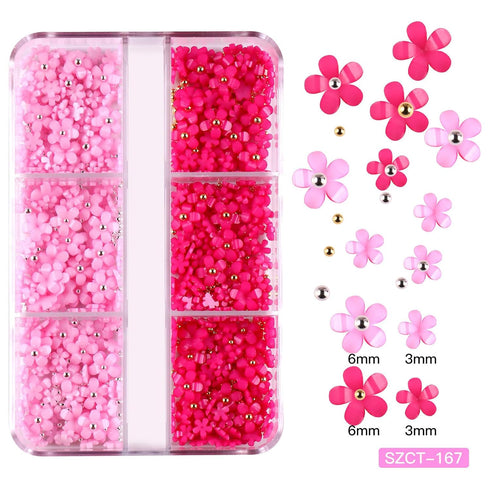 Flower Nail Art Charms Pink Rose Red Nail Charms Gold Silver Pearls Nails Supplies Rhinestones Floral Spring Blossom Nail Accessories Acrylic Nail...