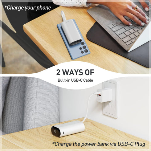 iWALK Portable Charger 9600mAh 18W PD Fast Charging, Power Bank with Built-in USB-C Cable & LED Display, External Battery Pack for Android Mobile ...