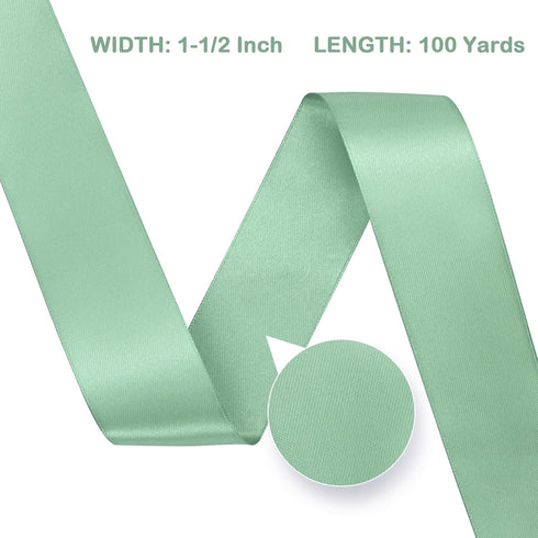 Double Faced 1-1/2 inch Sage Green Satin Ribbon 100 Yards Satin Ribbon Ideal for Gift Wrapping Flower Bouquet Crafts Weddings Floral Arrangements ...