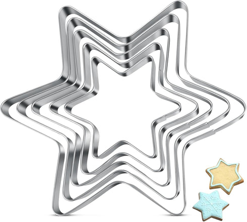 Six-pointed Stars Cookie Cutter Sandwich Cutters for Lunchbox Fruit Cutters Vegetable Cutters for Baking DIY X‘mas Birthday Party Decor, Pack of 5...