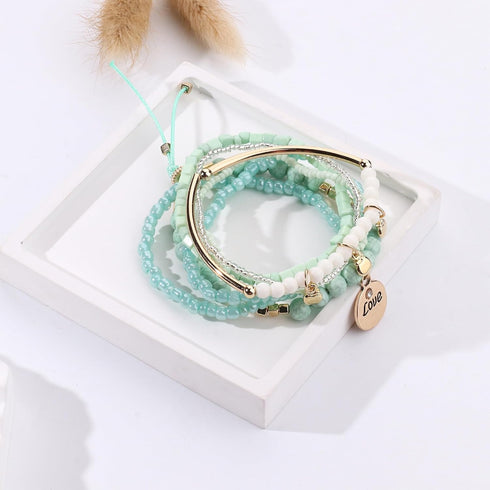 FIBO STEEL 6 Sets Bohemian Stackable Bead Bracelets for Women Stretch Multilayered Bracelet Set Multicolor Boho Jewelry...