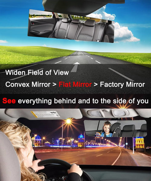 (Newest Version) SkycropHD Frameless Rear View Mirror Interior Panoramic Wide Angle Mirror Eliminate Blind Spots for Car SUV Truck – Flat,11.8in (...