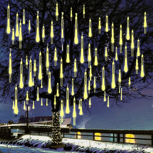Outdoor Christmas Lights, Meteor Shower Lights 30cm 8 Tube 144 LED Falling Raindrop Fairy String Light for Thanksgiving New Year Holiday Party, We...