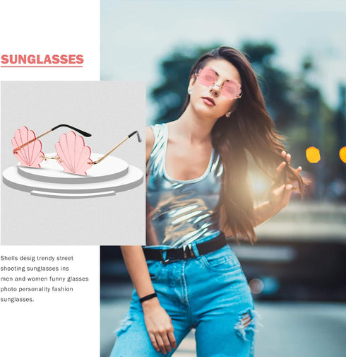 STOBOK Rimless Sunglasses, Seashell Shape Sunglasses Metal Sunglasses Fashion Sunglasses for Photo Props, Party (Yellow)...