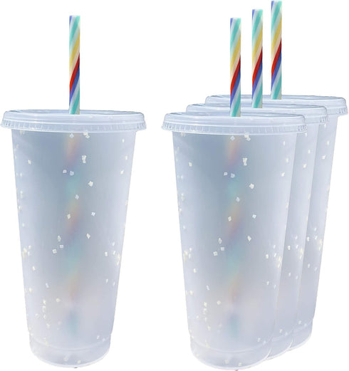 Generic 24 oz Reusable Color Changing Rainbow Cup with Rainbow Straw and Lid 4 Pack,Multicolor...