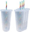 Generic 24 oz Reusable Color Changing Rainbow Cup with Rainbow Straw and Lid 4 Pack,Multicolor...