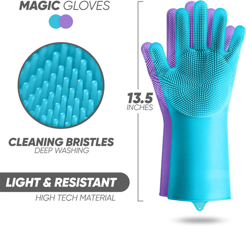 2 Pairs of Dishwashing Gloves, Kitchen Gloves for Washing Dishes, Reusable Silicon Gloves for Cleaning, 13.6 inches Purple and Blue Medium Dish Wa...
