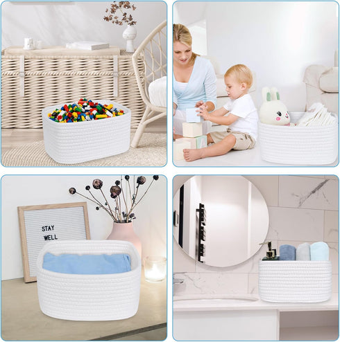 ABenkle Small Storage Basket, Mini Baby Basket, Cute Tiny Cotton Rope Woven Basket,Shelf Basket, Boho Decorative Toy Dog Cat Basket for Nursery, S...