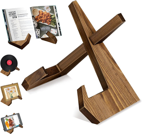 Cookbook Stand Wooden Cookbook Holder Solid Wood Recipe Book Holder Farmhouse Cook Book Stand Rustic Display Stand Kitchen Counter Decor for Cooki...