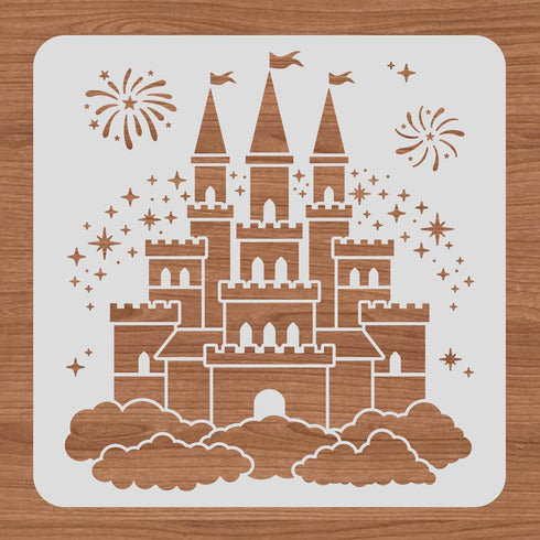 BENECREAT Castle Plastic Painting Stencil, 12x12 Star Firework Pattern Craft Template DIY Art Craft Stencil for Scrabooking Card Wood Paper Wall D...